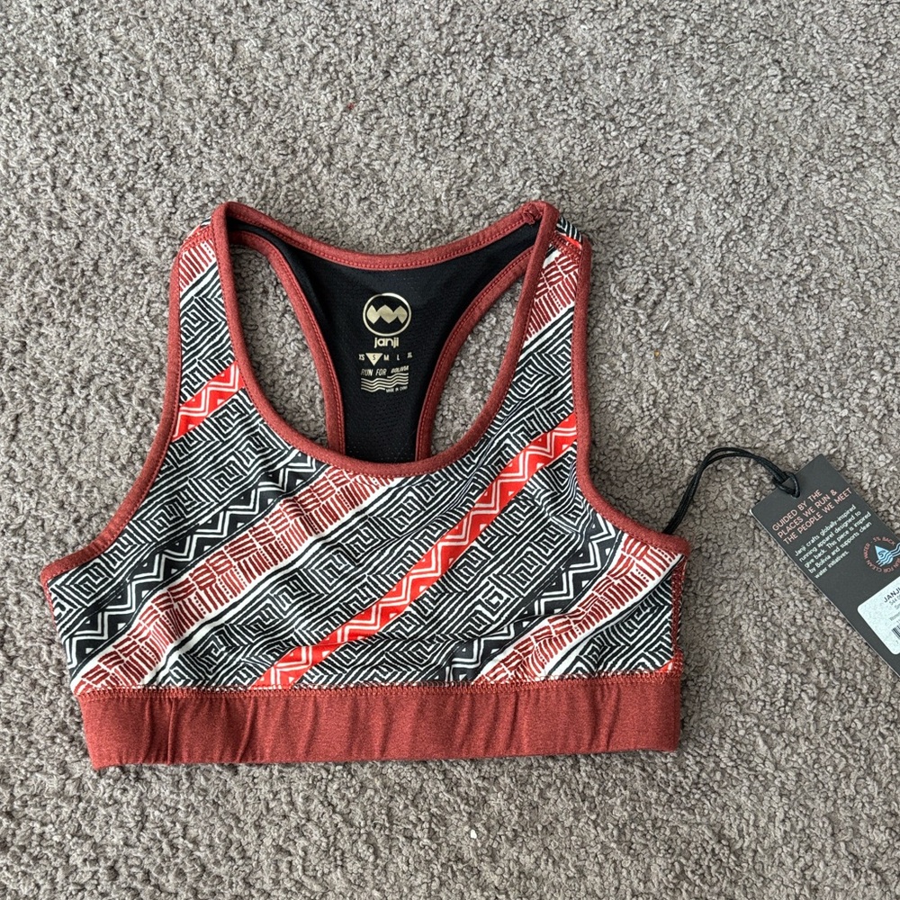 Janji Red and Black Geometric Sports Bra